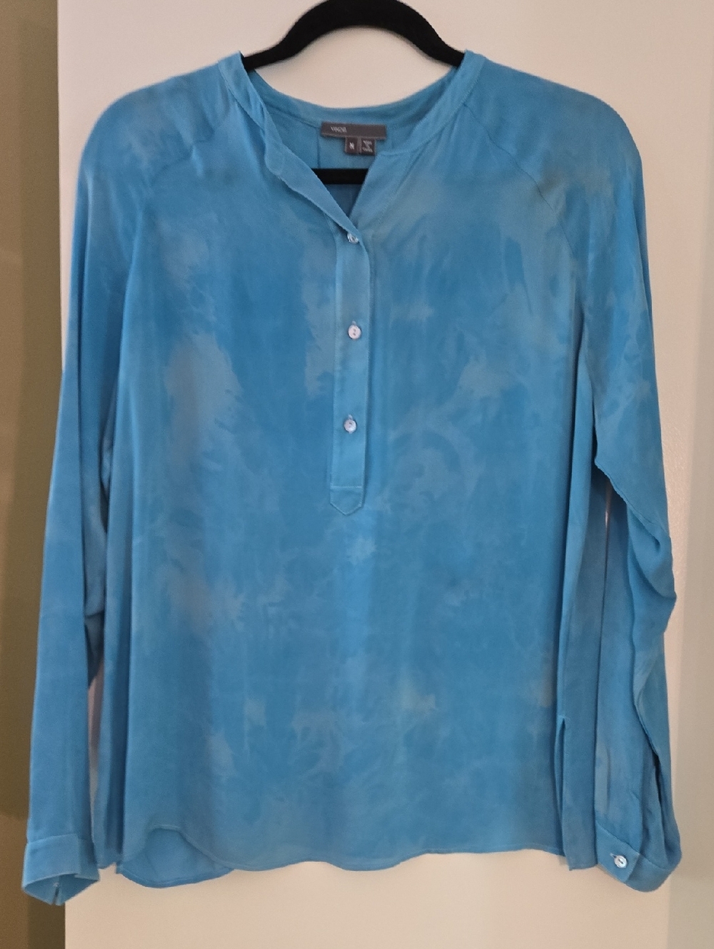 Vince Turquoise/sky Blue Silk LS Shirt/tunic M